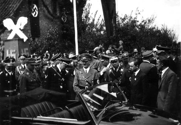 Adolf Hitler and Ferdinand Porsche at the groundbreaking of the Volkswagen Beetle factory in Fallersleben